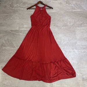 Rachel Zoe Rust Terracotta Boho Halter Maxi Dress S Tiered Flowy Chic